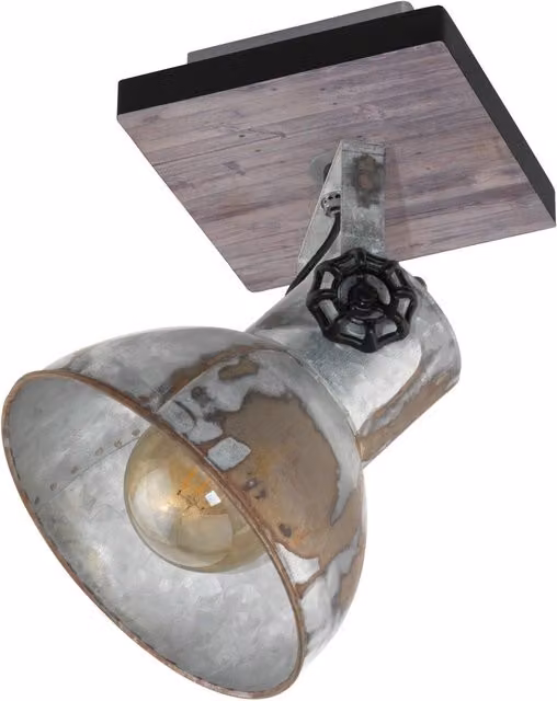 Loops Adjustable Industrial Wall Light in Wood and Black Metal with E27 Socket