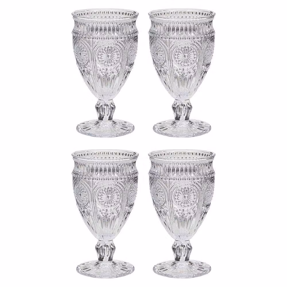 Dibor Set of 4 Luxury Embossed Geometric Wine Goblets, 350ml, Clear – 2