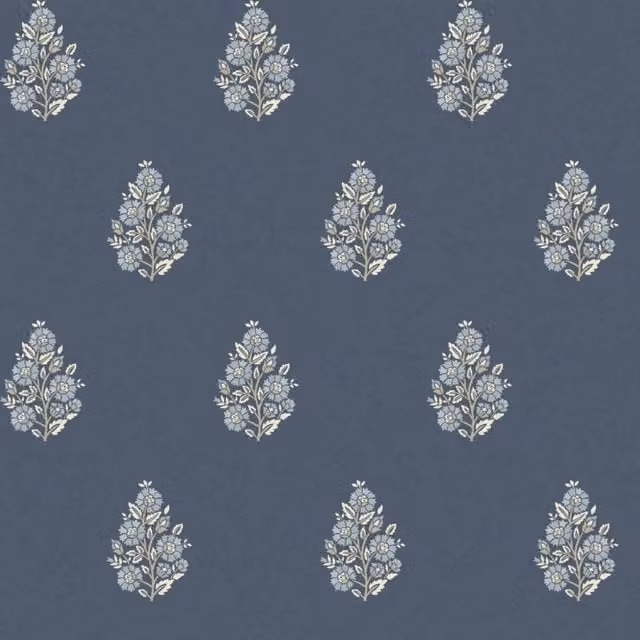 I Love Wallpaper Posy Floral Botanical Washable Wallpaper in Cream and Navy Blue