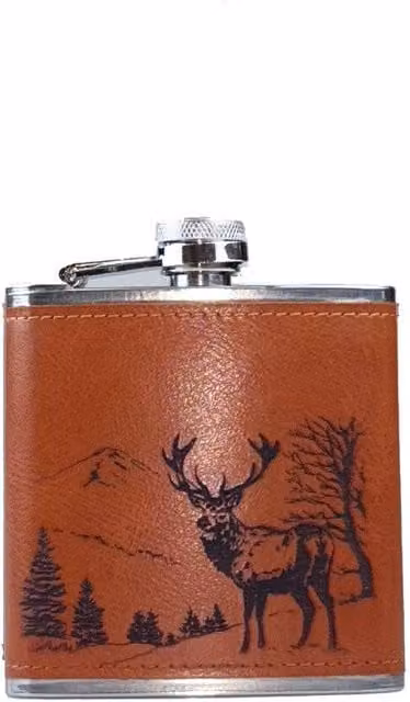Selbrae House Scenic Stag Leather Hip Flask in Brown – 1