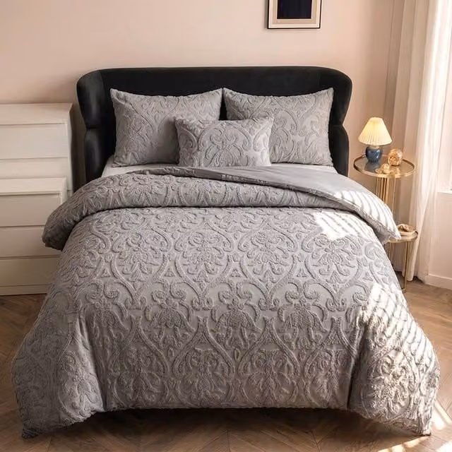 Gaveno Cavailia Damask Microfibre Duvet Cover Set in Grey, 3-Piece Reversible Bedding with Pillowcases and Button Closure, W/H: 200 x 220 cm and W/H: 140 x 200 cm – 1