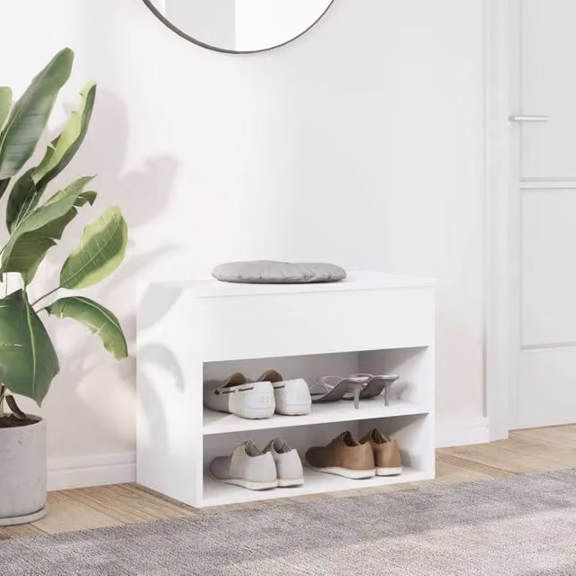 Berkfield Home White Shoe Bench in Engineered Wood W/D/H: 60 x 30 x 45 cm