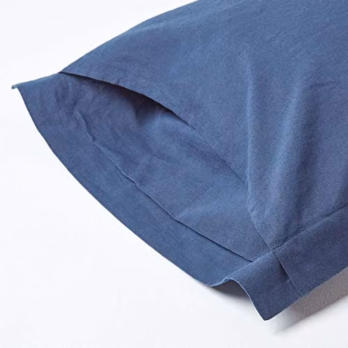 Homescapes Luxury Linen and Combed Cotton Oxford Pillowcase, Blue, W/D/H: 48 x 48 x 48 cm – 2