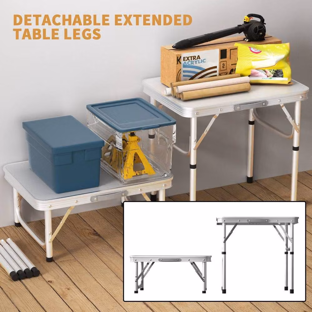 FLAVORA Adjustable Height Portable Folding Camping Table in White – 2
