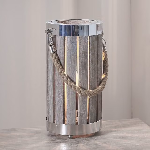 Pacific Lifestyle Maritime Lantern Table Lamp in Grey Wood and Silver