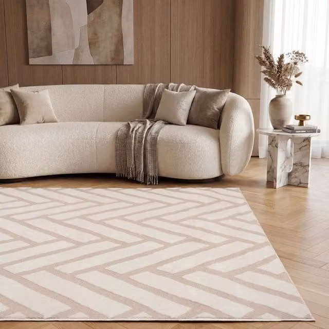 The Rugs Loft Chevron Design Textured Grey and Beige Herringbone Rug, W: 240 cm, D: 340 cm