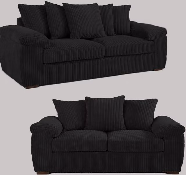 Furniture786Ltd Amalfi Jumbo Cord Scatter Back 3 and 2 Seater Sofa Set in Black