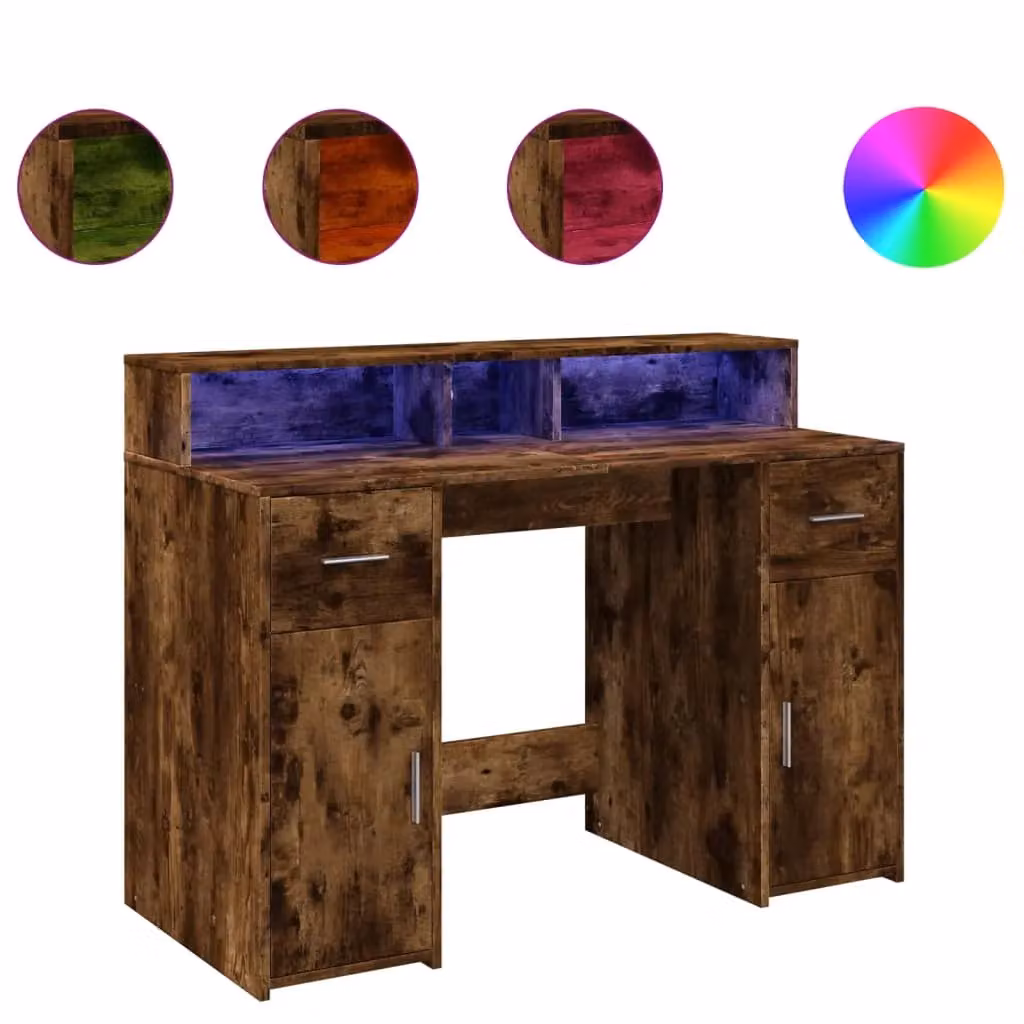 Berkfield Home Gaming Desk with LED Lights in Smoked Oak Brown, W/D/H: 120 x 55 x 91 cm – 2