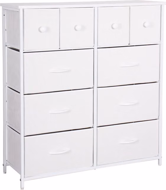 Home Treats White 10 Drawer Chest of Drawers with Metal Frame and Fabric Drawers