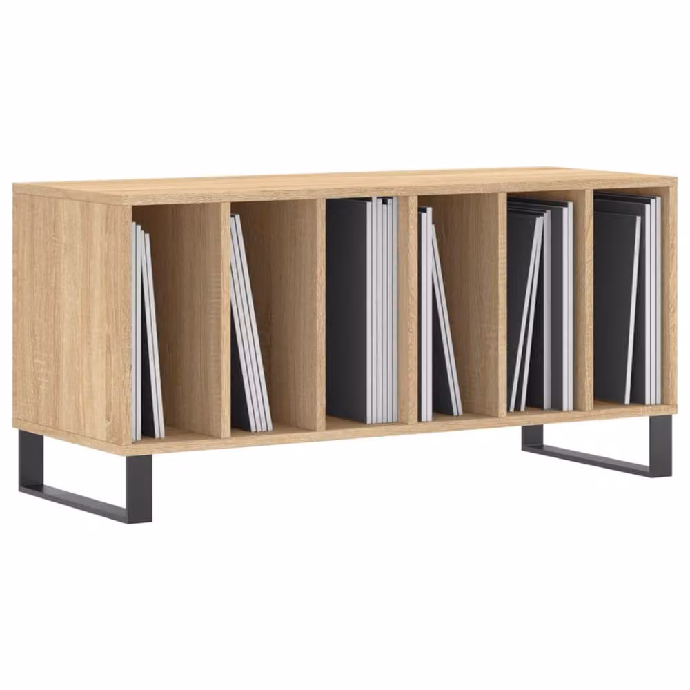 Berkfield Home Record Cabinet in Sonoma Oak and Beige, W/D/H: 100 x 38 x 48 cm – 3
