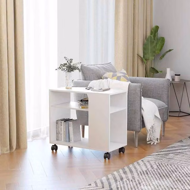 Berkfield Home White Modern Side Table in Composite Wood W/D/H: 70 x 35 x 55 cm – 1