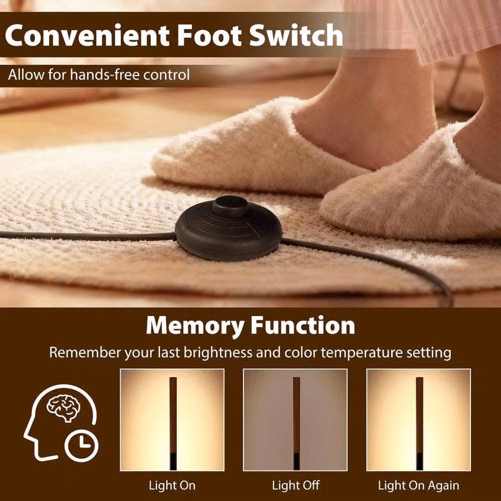 Costway Bamboo LED Floor Lamp with Foot Switch, Dimmable Mid-Century Corner Lamp in Natural Wood Finish – 3