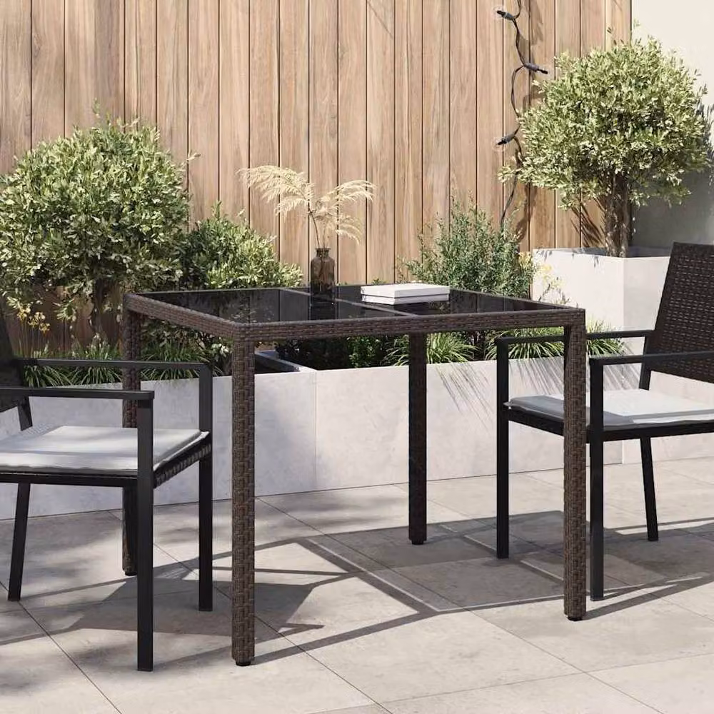 Berkfield Home Modern Brown Poly Rattan Garden Dining Table W/D/H: 90 x 90 x 75.5 cm – 2