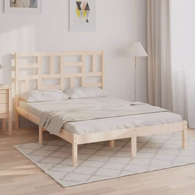 Berkfield Home Solid Wood Pine Bed Frame, Brown, W: 140 cm, L: 200 cm – 1