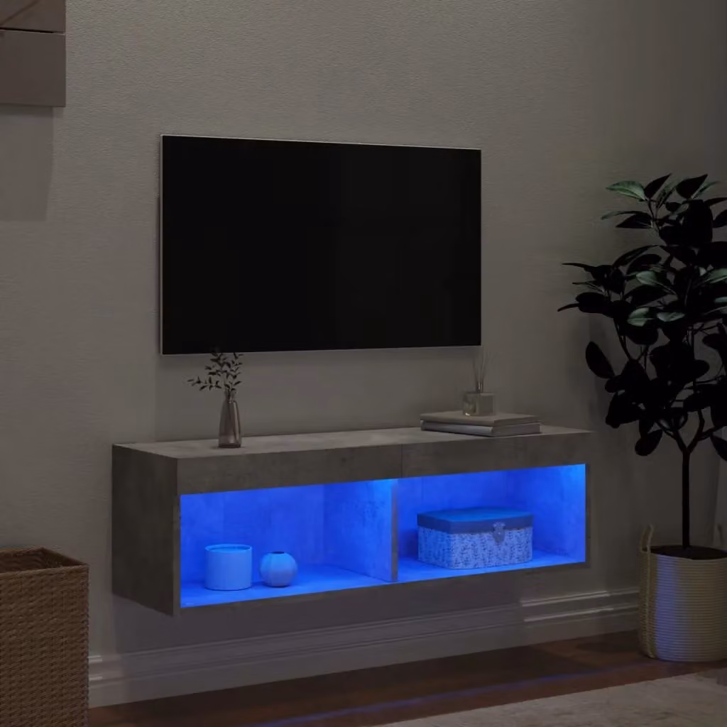 Berkfield Home Modern TV Cabinet with LED Lights in Concrete Grey, W/D/H: 100 x 30 x 30 cm – 3