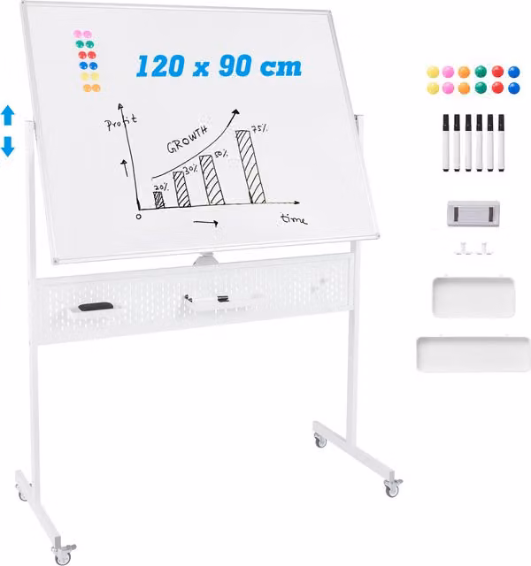 Costway Magnetic White Board with Pegboard, White, W/D/H: 120 x 90 cm