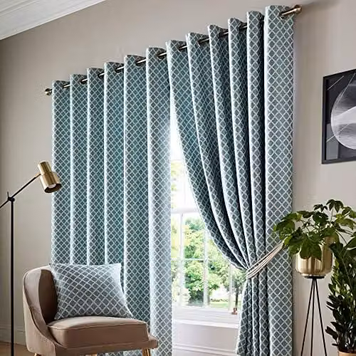 Alan Symonds Cotswold Jacquard Eyelet Curtains, Pair, Petrol, W: 167 cm, H: 183 cm