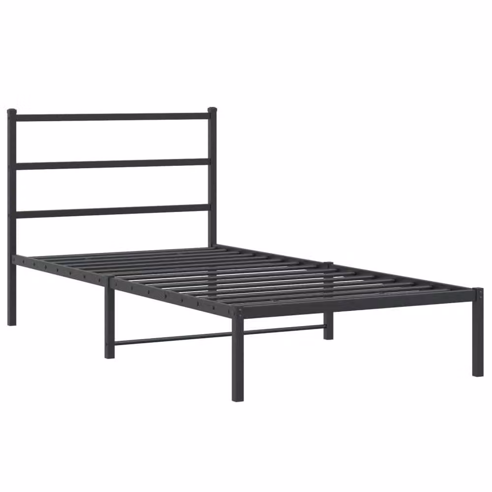 Berkfield Home Metal Bed Frame with Headboard in Black, W: 107 cm, L: 203 cm – 2