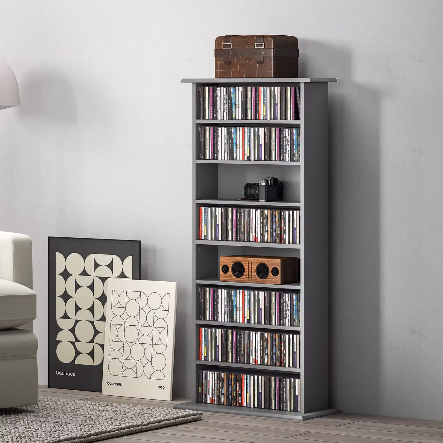 HOMCOM Grey Modern Media Storage Unit with Adjustable Shelves and Media Compartments – 2