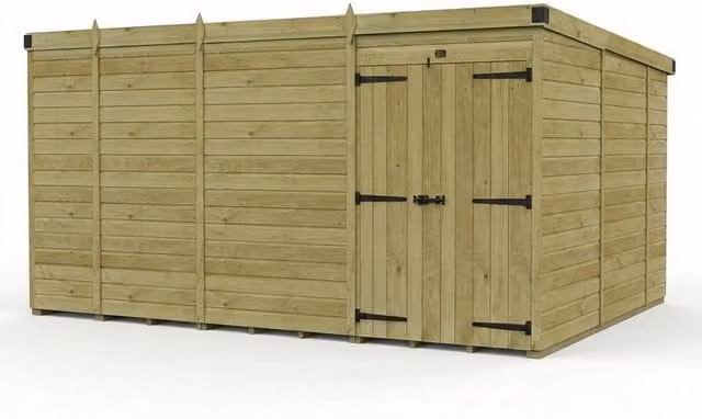 Buttercup Farm Brown Timber Pent Garden Shed with Double Doors, W: 305 cm, D: 305 cm, H: 210 cm – 1