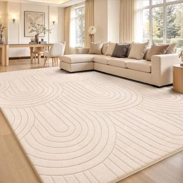 PAWNORA Cream Geometric Soft Fluffy Anti-Slip Mat, W: 160 cm, L: 230 cm