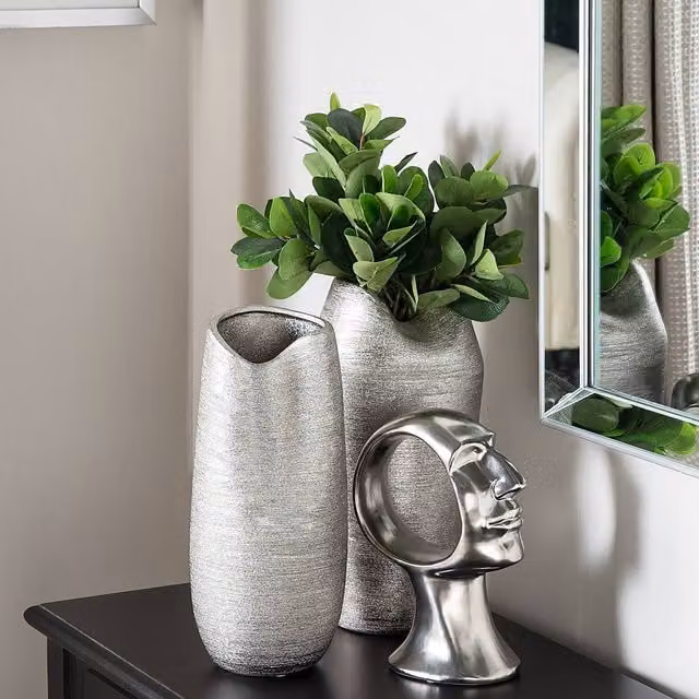Wyld and Coco Silver Stoneware Vase, Height: 33 cm
