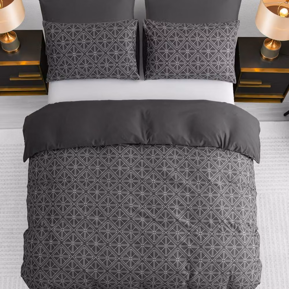 Grace Reversible Brushed Microfibre Duvet Cover in Anthracite Grey, Super King, Hypoallergenic and Breathable – 2