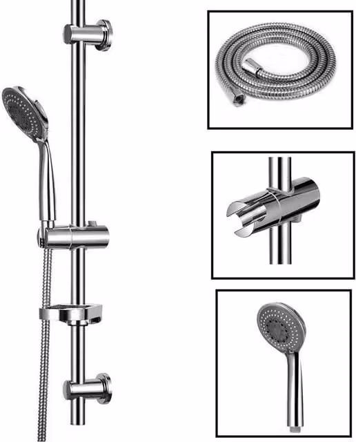 PAWNORA Adjustable Slider Rail Shower Riser Kit in Silver Chrome Stainless Steel