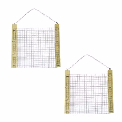 Homescapes Set of 2 Natural Wooden Hanging Bird Feeders with Metal Chains