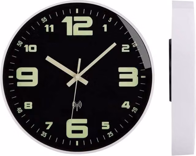 FLAVORA White Silent Glow in the Dark Luminous Round Analog Wall Clock, Diameter: 30 cm – 1