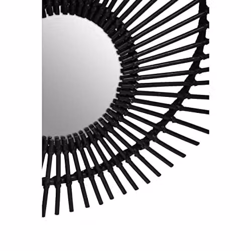Orsina Black Rattan and Wood Round Boho Wall Mirror W: 80 cm, D: 3 cm, H: 80 cm – 3