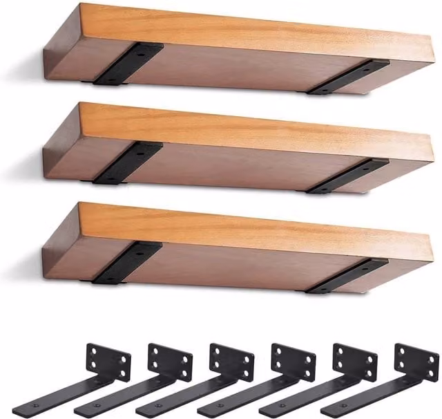Nordara 6 Pack Heavy Duty Matt Black Steel Floating Shelf Brackets, 15 cm – 1