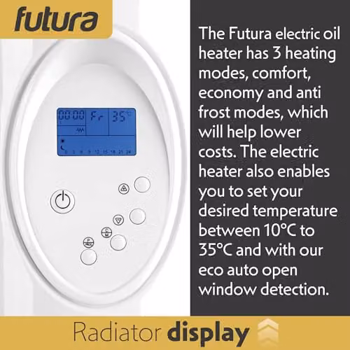 Futura 600W White Wall Mounted Oil Filled Radiator with 24/7 Timer and Frost Protection – 6