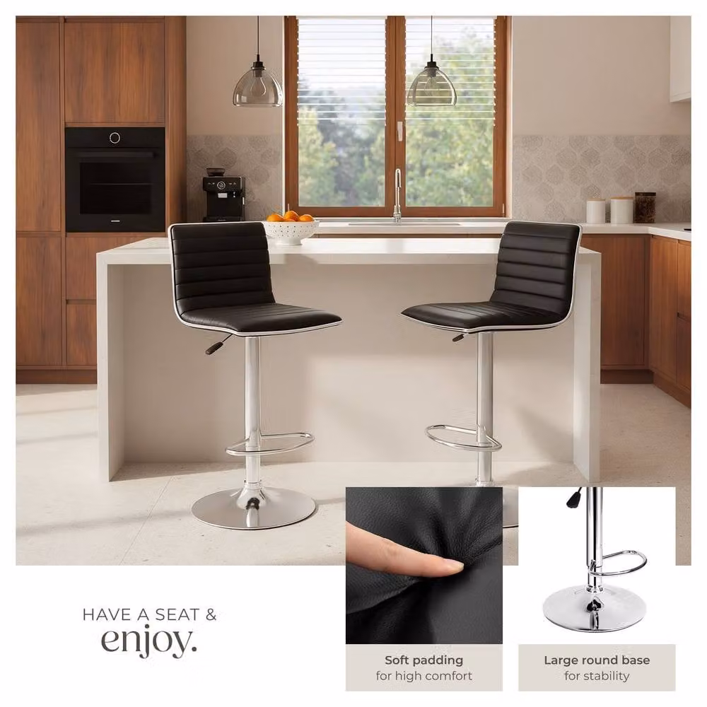 tectake Johannes Set of 2 Bar Stools in Black Synthetic Leather with Metal Frame – 4