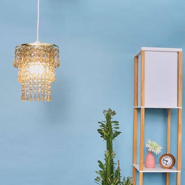 ValueLights Gold and Brass Crystal Droplet Ceiling Pendant Light Shade – 1
