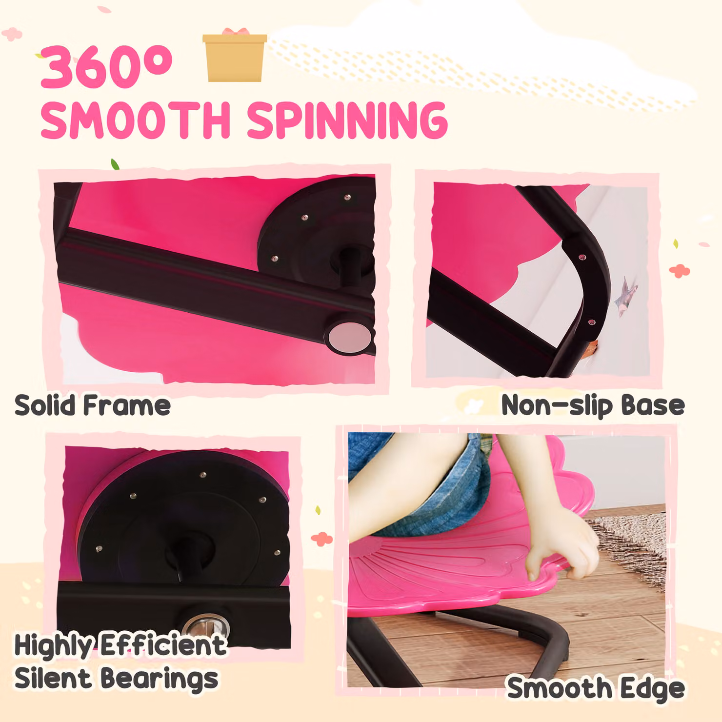 AIYAPLAY Flower-Shaped Sensory Spinning Chair for Children with Non-Slip Base, Pink – 4