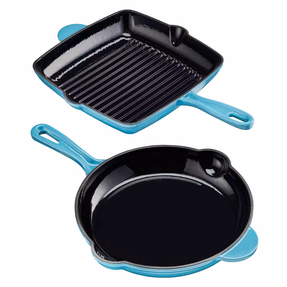 Cooks Professional 5 Piece Enamelled Cast Iron Casserole Dish and Frying Pan Set in Petrol – 4