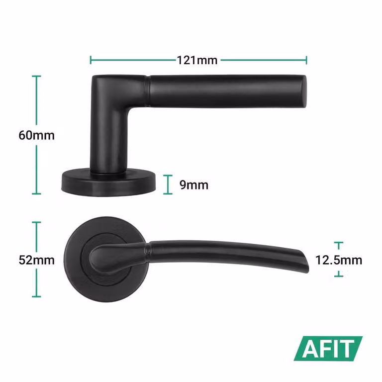 AFIT Matt Black Round Rose Internal Door Handle Lever, 5 Pairs, W/D/H: 15 x 15 x 6 cm