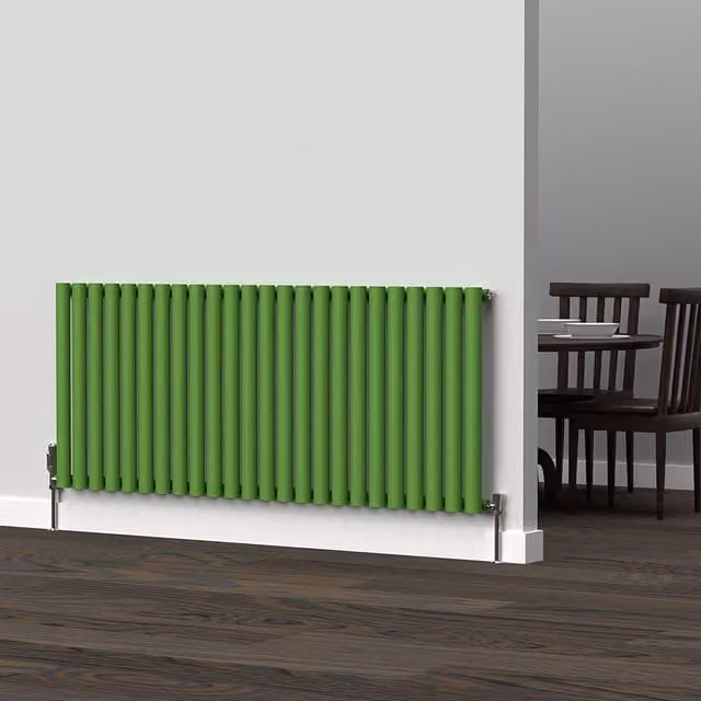 Lux Heat Oval Horizontal Coloured Radiator in Green, W: 1440 mm, H: 600 mm
