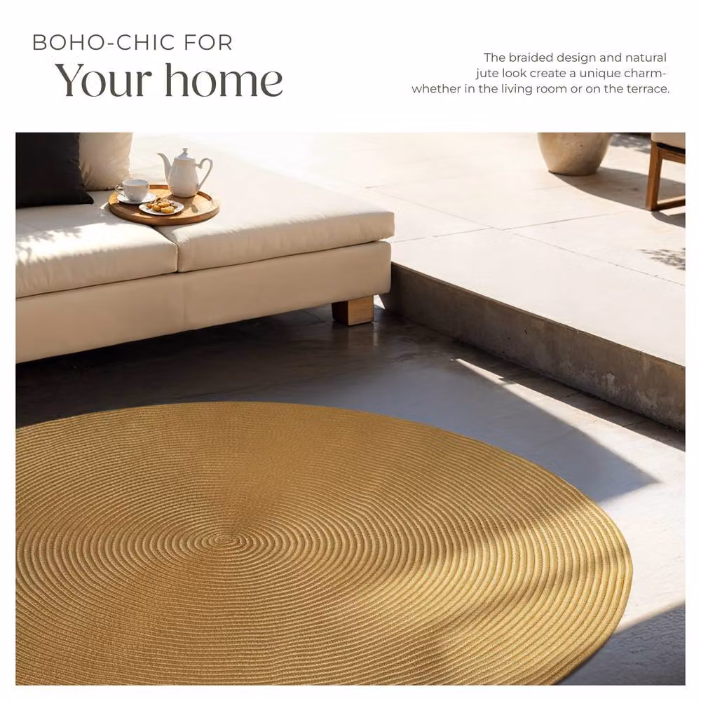 tectake Rug Raya Round Woven Boho Style in Brown, Diameter: 160 cm – 4