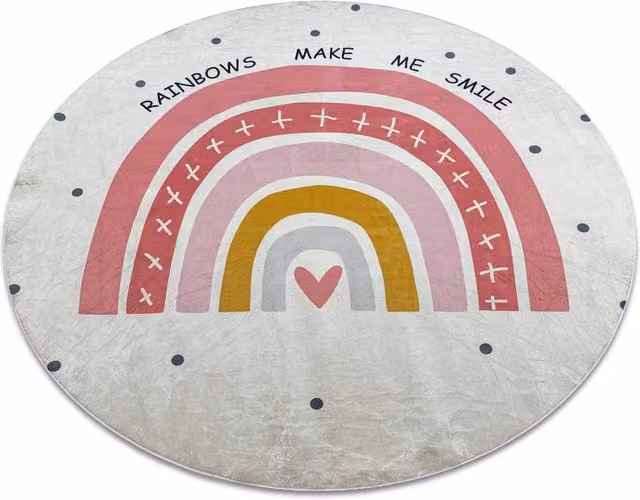 RugsX Bambino Round Kids Motif Rug in White, Diameter: 100 cm