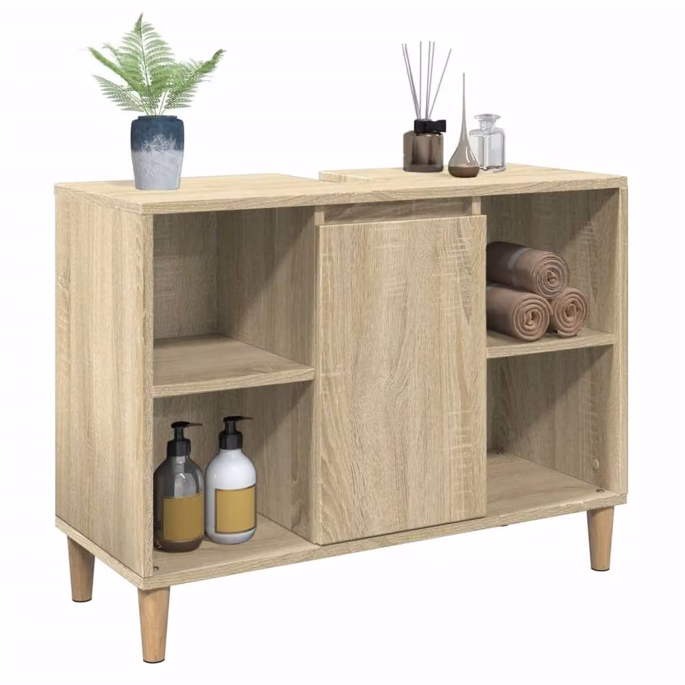 Berkfield Home Sonoma Oak Bathroom Cabinet in Light Brown, W/D/H: 80 x 33 x 60 cm – 4