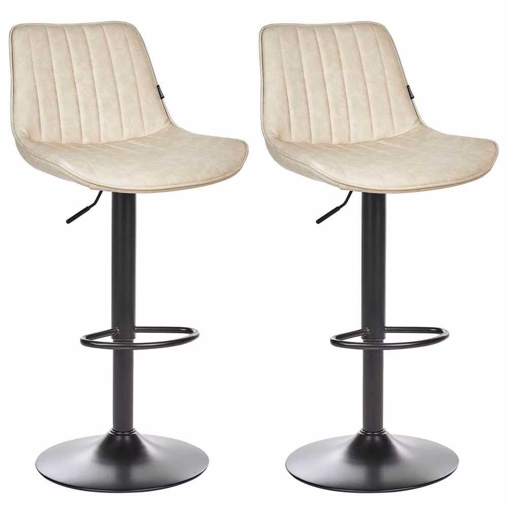 Wyld and Coco Set of 2 Light Beige Faux Leather Height-Adjustable Swivel Stools – 2