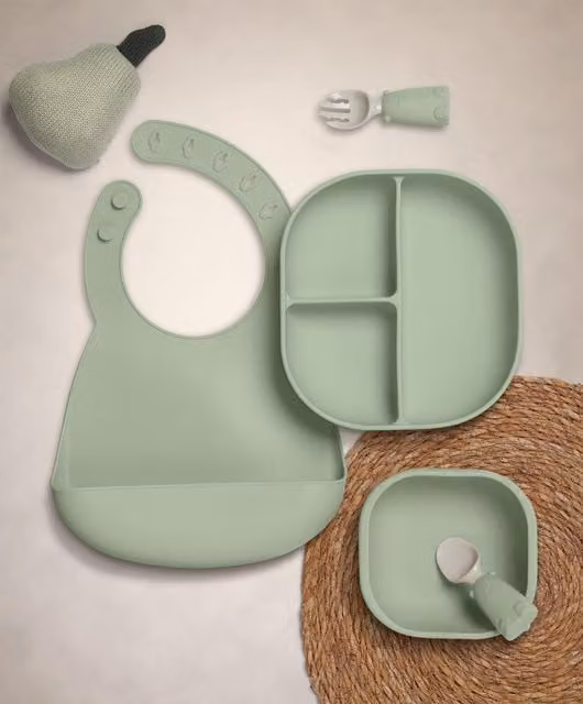 Mamas & Papas Silicone Divided Plate Set in Green and Pink