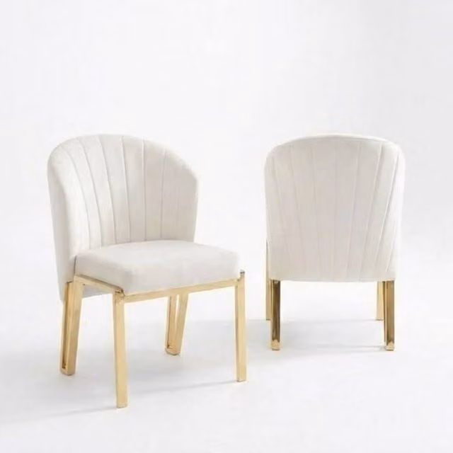 HOME LUXE INTERIOR Fabio Set of 2 Beige Velvet Dining Chairs with Gold Metal Frame – 1