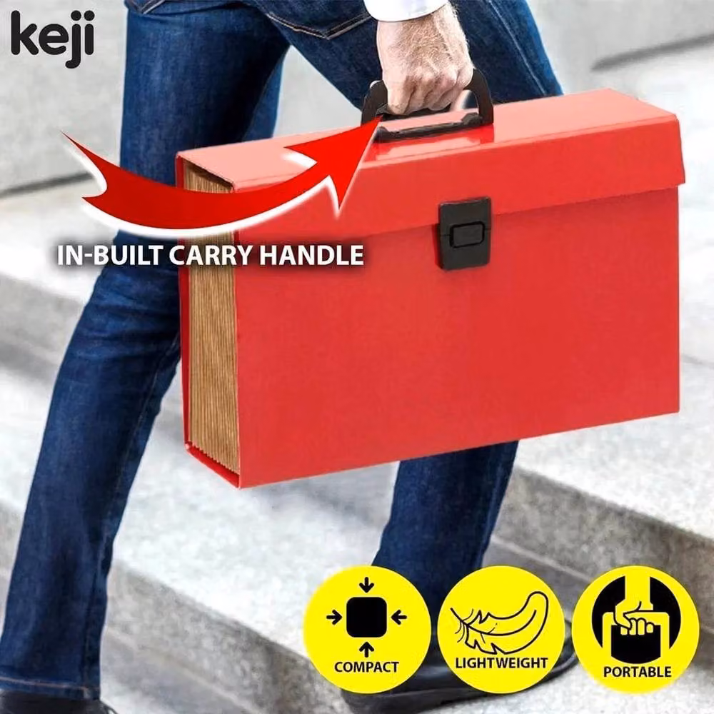 FLAVORA Red 19 Pocket Expanding A4 Cardboard Document Box Organiser with Handles – 3
