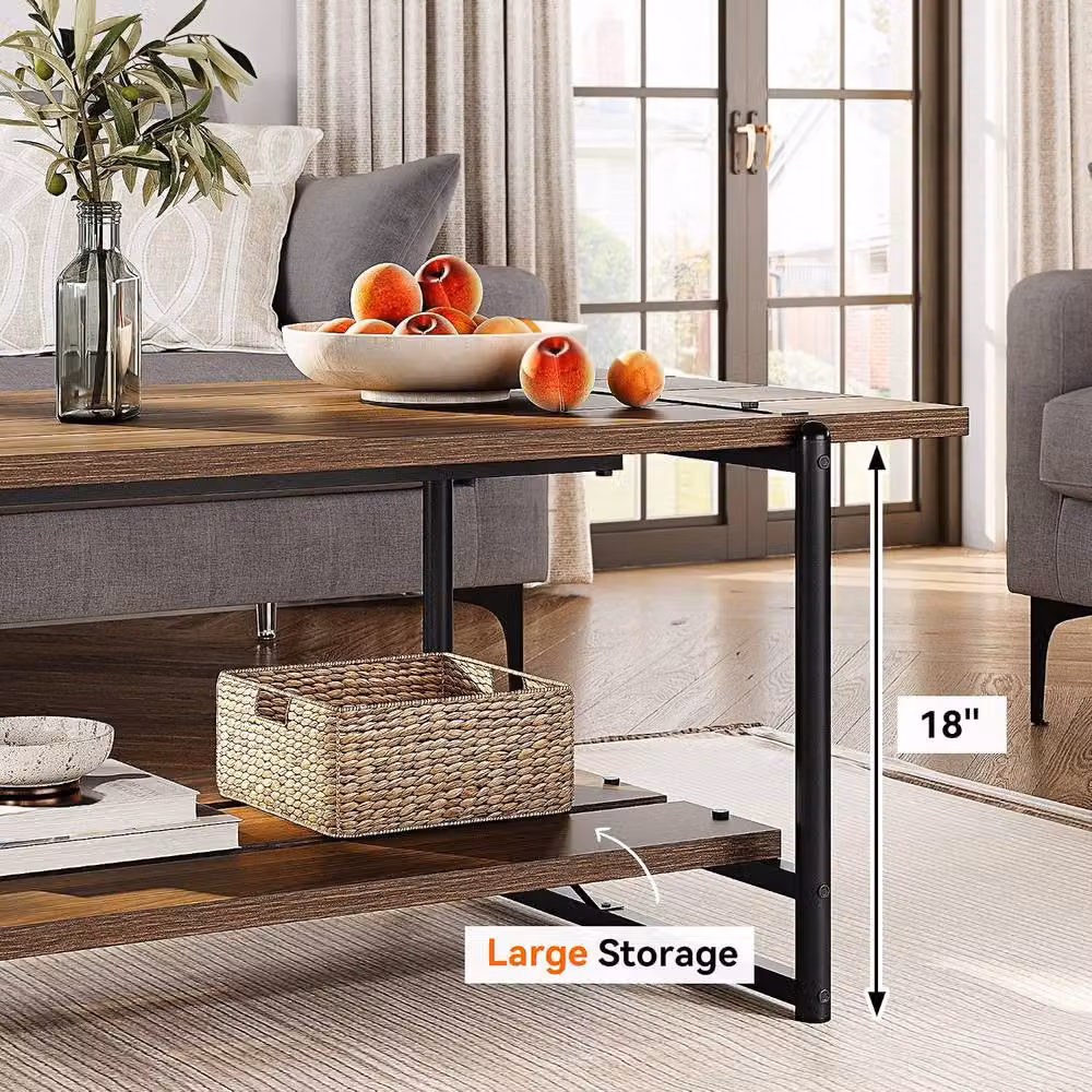 London Boutique 2-Tier Rectangular Coffee Table and Sofa Side Table with Shelf in Walnut Brown – 5