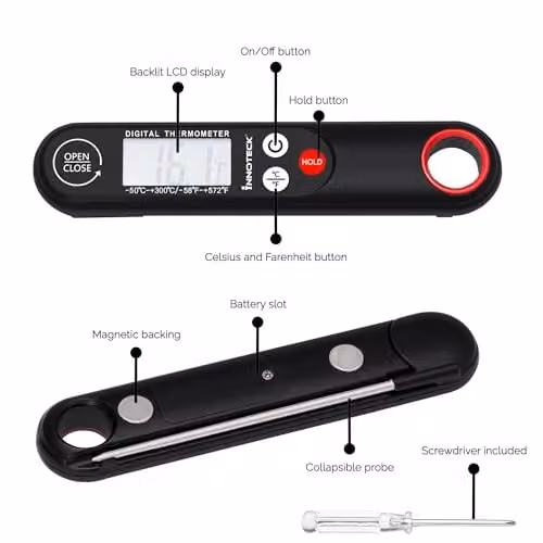 Innoteck Digital Meat Thermometer in Black with Stainless Steel Probe and Temperature Control – 3