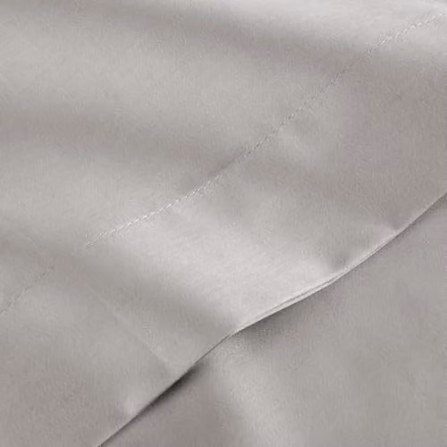 Christy Single Flat Bed Sheets in Silver Grey, 400TC Luxury 100% Cotton Mako Satin