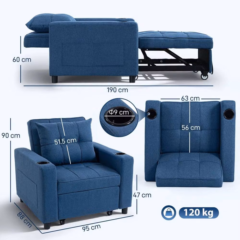 Wyld Haus Norapa 3 in 1 Convertible Single Sofa Bed in Dark Blue – 3